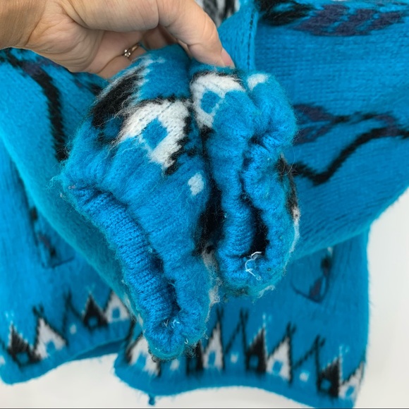 Rare Tejidos Native American Dream Catcher Blue Fluffy Wool Jacket Size M/L - Picture 7 of 14